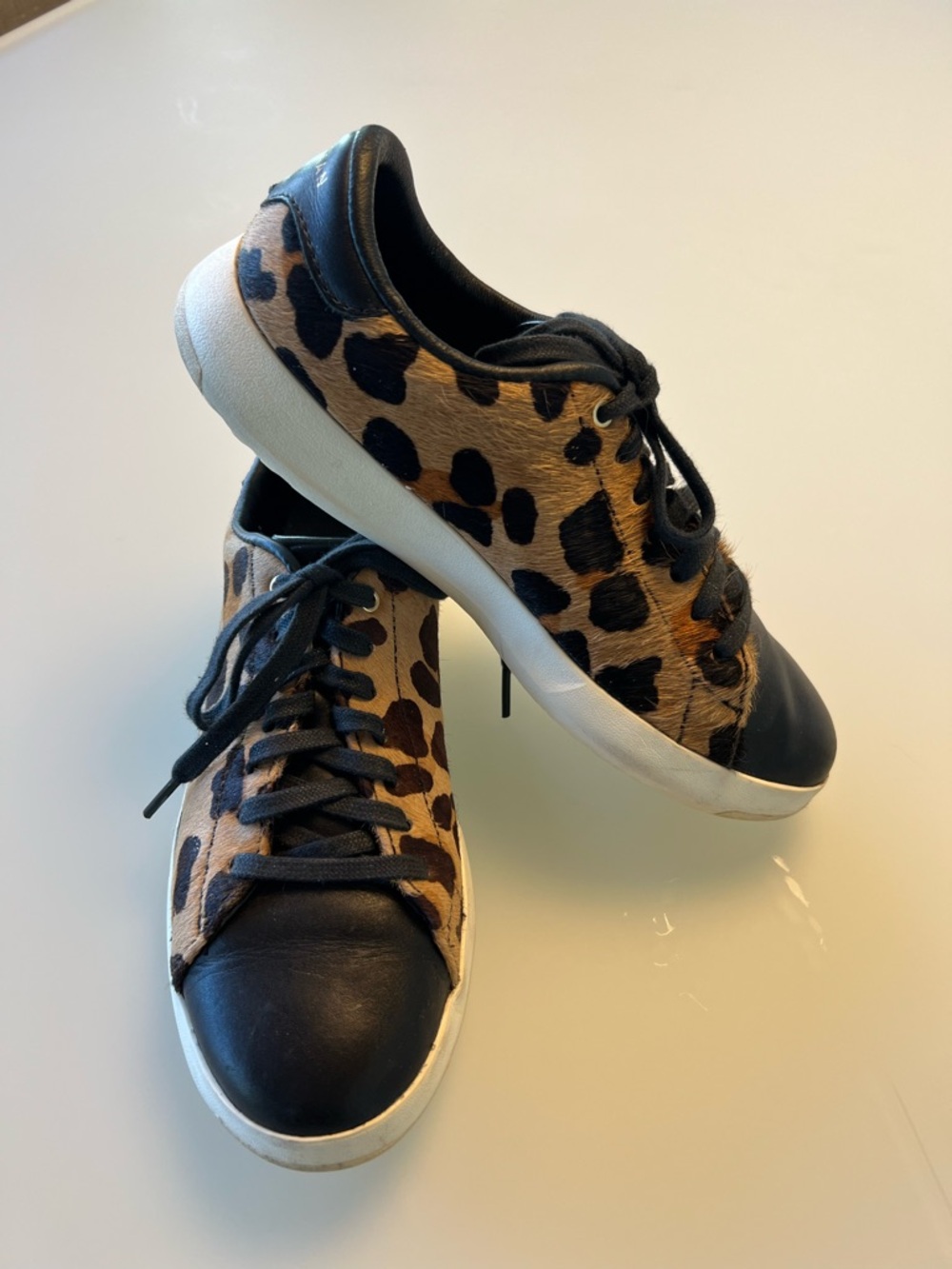 Cole Haan Leopard Pony Hair Lace-Up Sneakers - Black/Tan